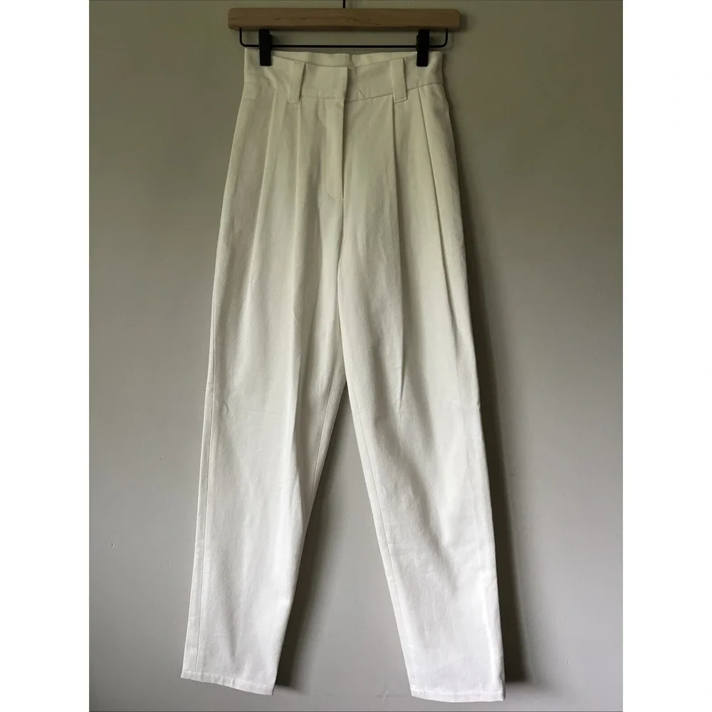 Uncle Studios Cotton Twill Pleated Trouser Pants Size XS NWT Ivory
